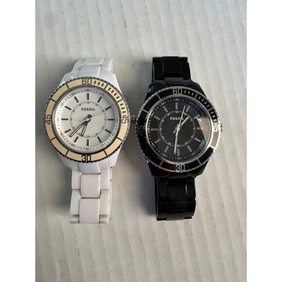 LOT OF 2 FOSSIL ES2443 Women\'s Stella Black White Resin Quartz Dial Watch main image 4